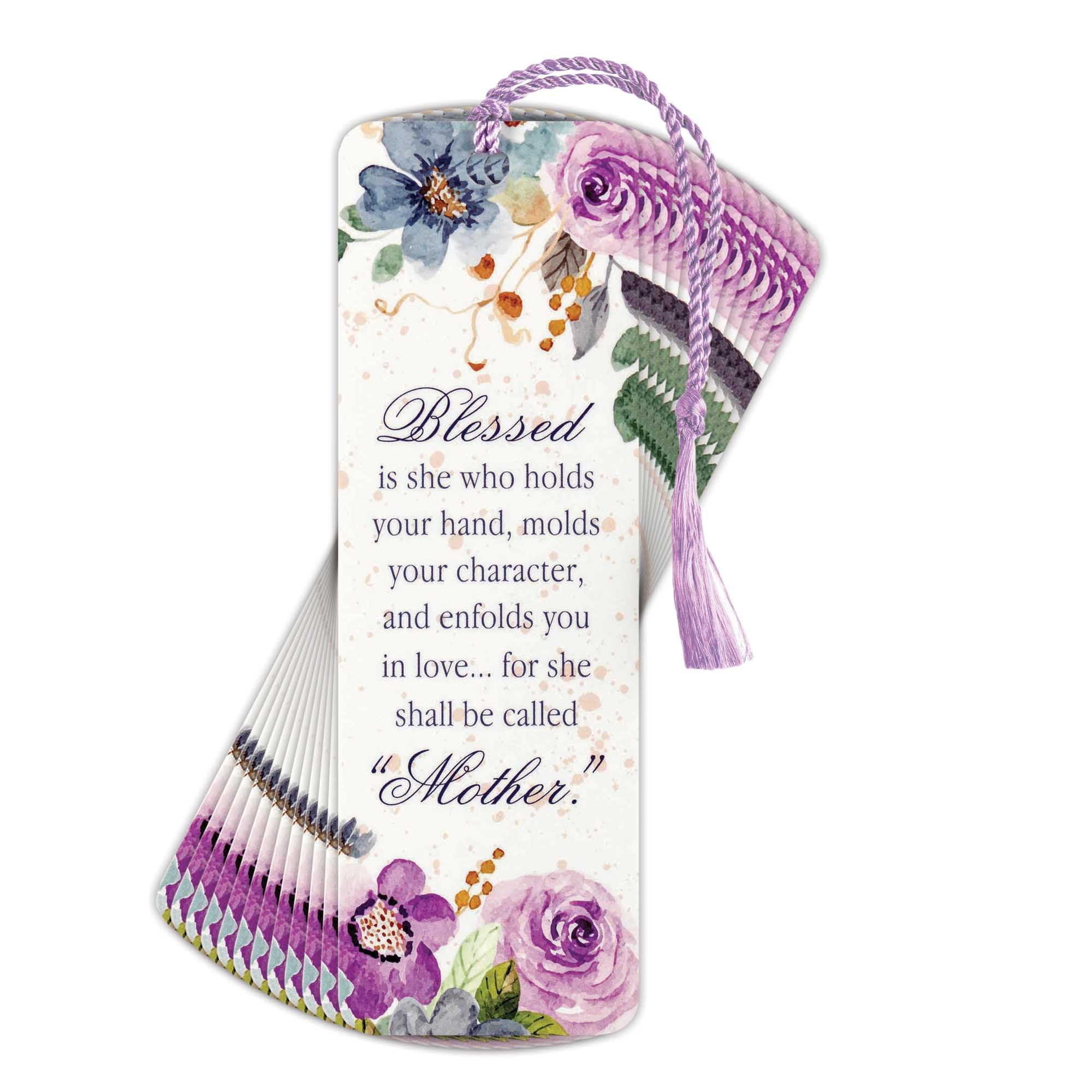 Dicksons Blessed She Holds Hand Character Mother Purple Floral 6 x 2 Laminated Cardstock Bookmark with Tassel Pack of 12