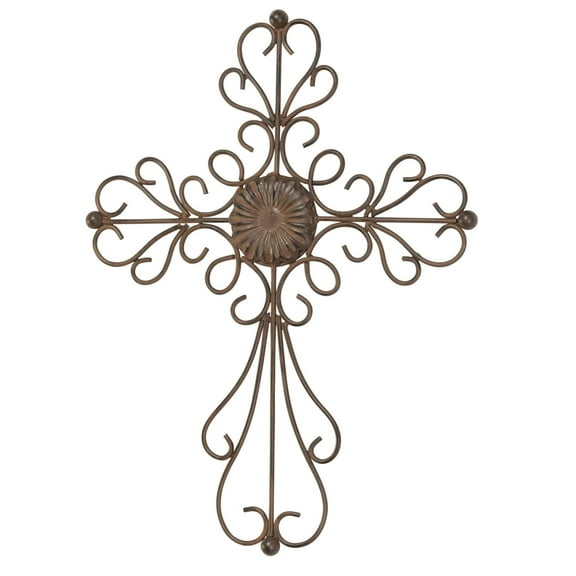 Dicksons Bronze Tone Flower Medallion 16 x 12 Metal Hanging Wall Cross