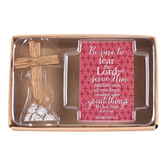 Dicksons CROSSFIG-42 Fear and Serve Him Red and White 3 Inch Resin Tabletop Figurine with Bookmark Card 2 PC Set