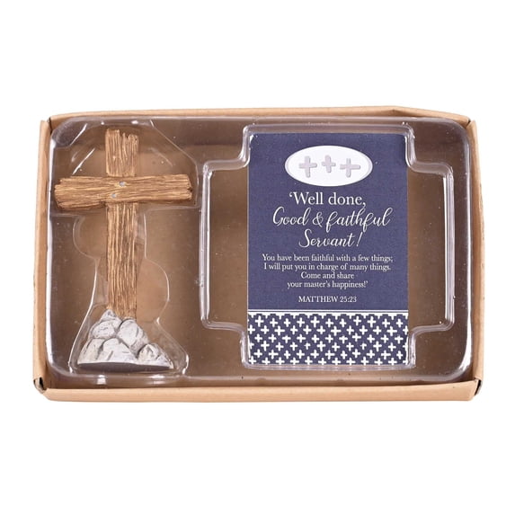 Dicksons CROSSFIG-43 Well Done, Good and Faithful Servant Blue and White 3 Inch Resin Tabletop Figurine with Bookmark Card 2 PC Set