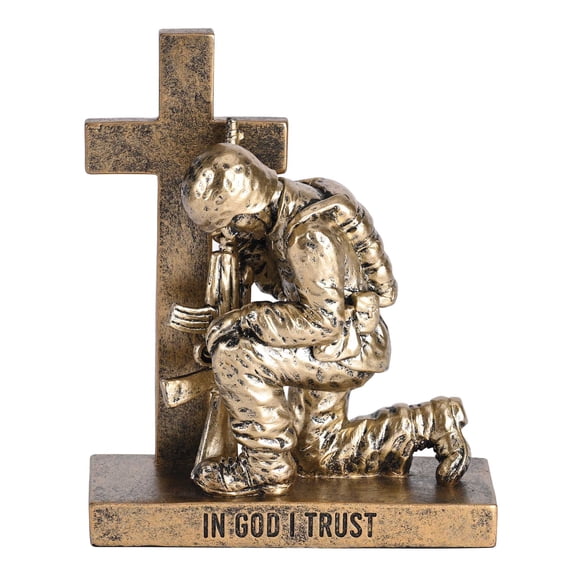 Dicksons Called To Pray Cross Solider Gold Resin Collectible Figurine Statue 8 x 5.5 Inch