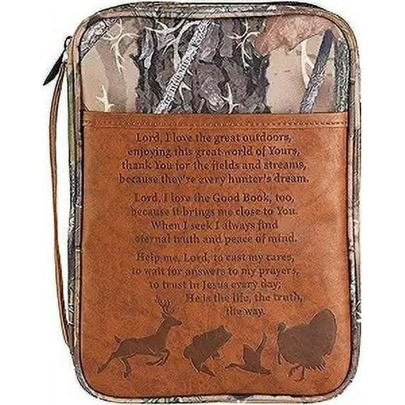 Dicksons Camo Hunters Prayer Brown Large Canvas Zippered Bible Cover with Handle