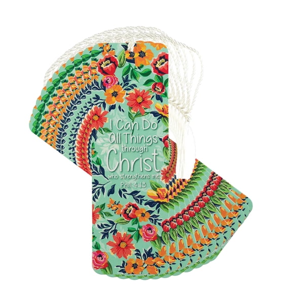 Dicksons Can Do All Things Through Christ Floral 6 inch Paper Tussled Bookmark Pack of 12