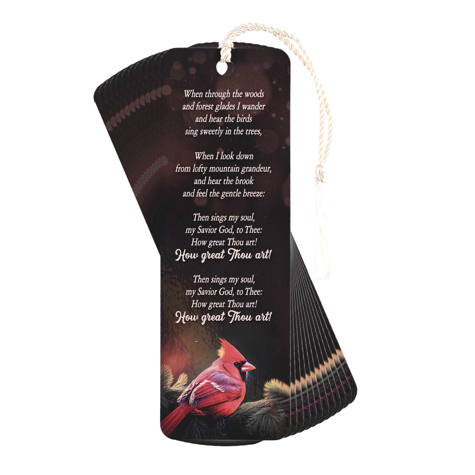 Dicksons Cardinal - How Great Thou Art, Black/Red 6 x 2 Inch Laminated Cardstock Tassel Bookmark; Pack of 12