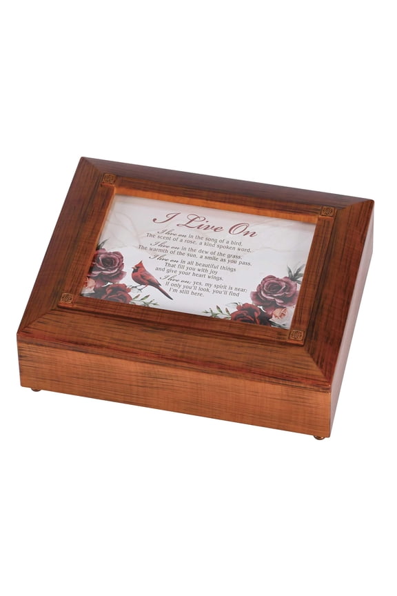 Cardinal - I Live On, Woodgrain Finish 9.5 x 7.75 Inch Polymer Keepsake Remembrance Box