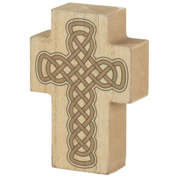 Dicksons Celtic Pattern Distressed Finish Hollow Back Distressed Finish Tan 4 x 2.75 MDF Tabletop Cross Shaped Plaque