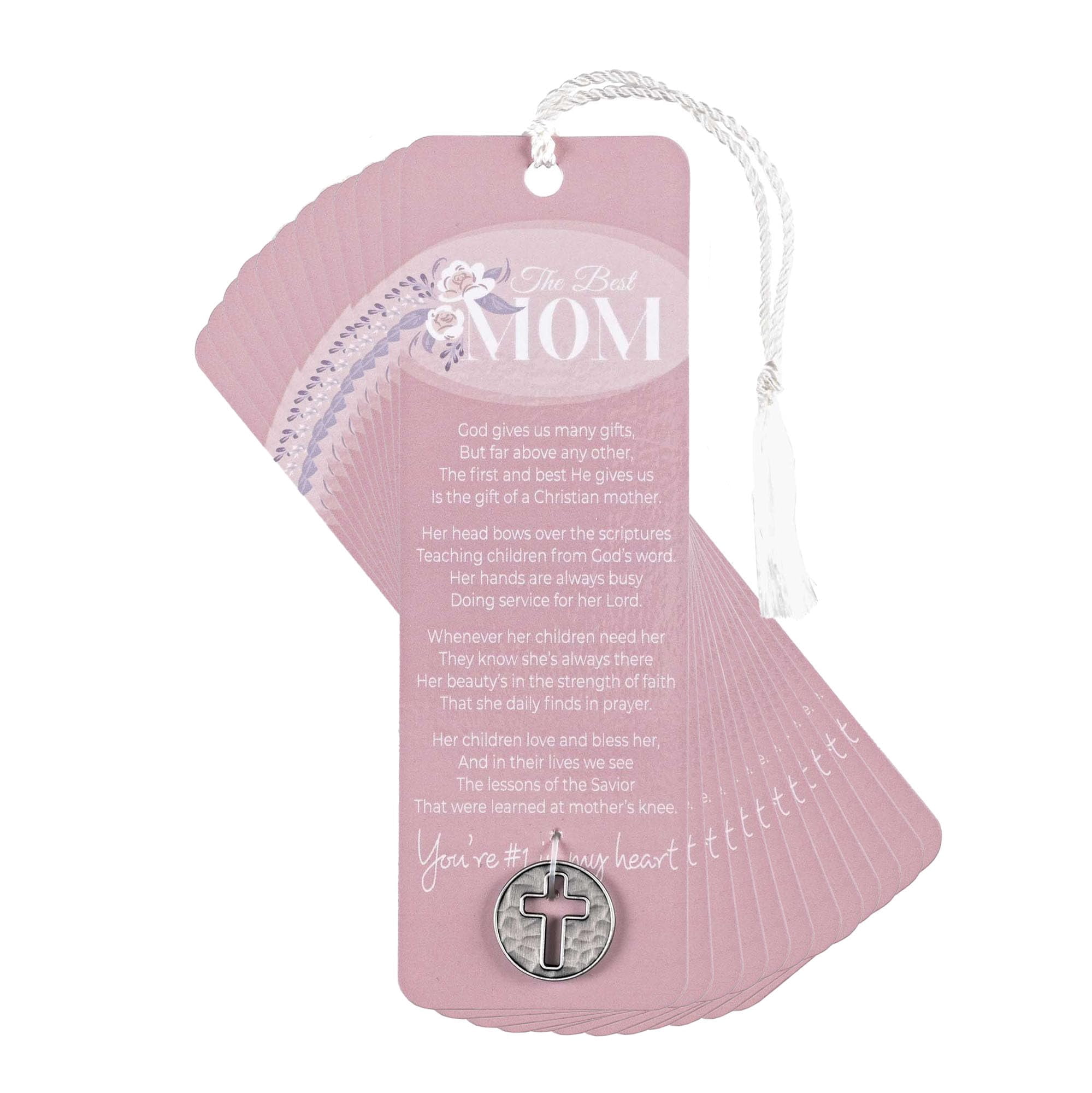 Dicksons Christian Mom - You're #1 in My Heart, Pink 6 x 2 Inch Paper Tassel Bookmark with Coin; Pack of 15
