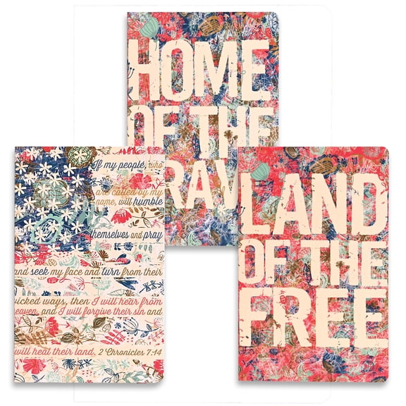 Dicksons Christian Notetaker Journal Set of 3 Ruled Pages, Land of the Free Assorted Inspirational Patriotic Cover Designs, Faith-Themed Notebook Set for Bible Study, Prayer & Notes