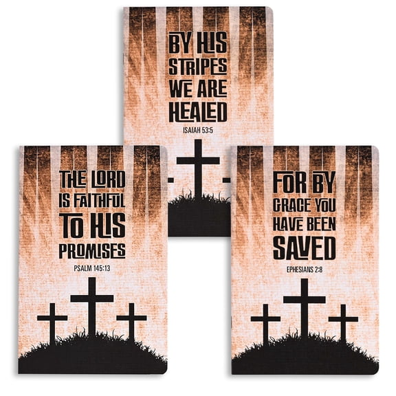 Dicksons Christian Notetaker Journal Set of 3 Ruled Pages, By His Stripes Assorted Scripture Cover Designs with Cross Artwork, Inspirational Notebook Set for Bible Study & Notes