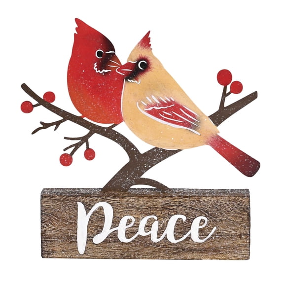 Dicksons Christmas Tabletop Figurine Festive Holiday Dcor 8 x 9.25 Inch Resin and Metal Cardinal Birds Peace