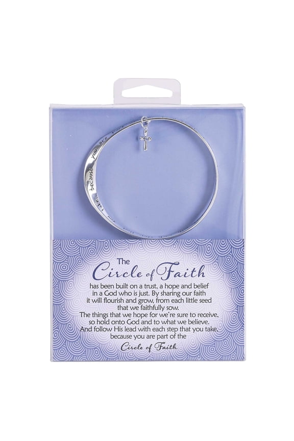 Circle of Faith Trust Hope Belief Petal Cross Charm Women's One Size Silver Plated Stainless Steel Everyday Mobius Twist Bangle Bracelet in Presentation Box