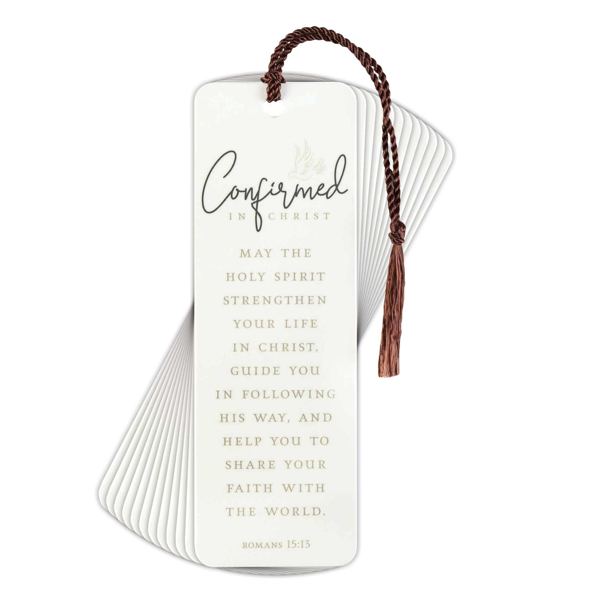 Dicksons Confirmed Encouraging Verse Woodgrain Finish White 6 x 2 Paper and Tassel Tassel Decoration Bookmark Pack of 12