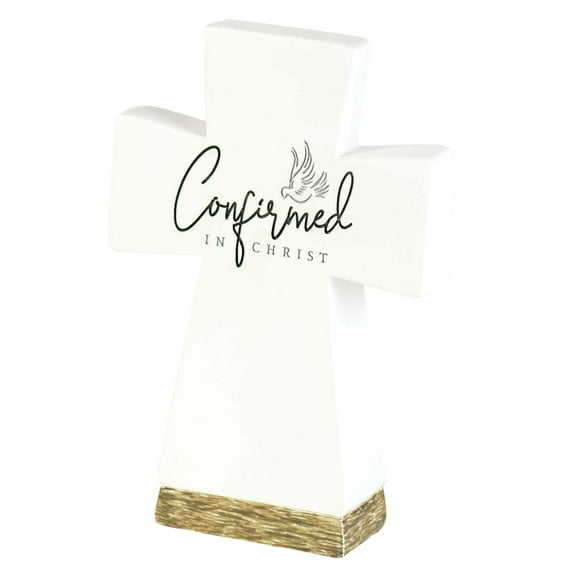 Dicksons Confirmed Encouraging Woodgrain Base Engraved Decorative White 6 x 3 Resin Tabletop Cross