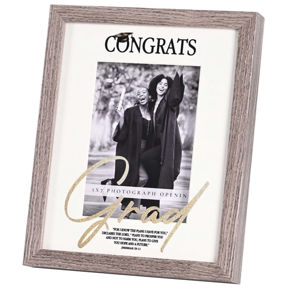 Dicksons Congrats Grad For I Know The Plans - Jeremiah 29:11 - 11 x 9 Inch Brown and White Mdf Wood and Glass Wall or Tabletop Photo Frame
