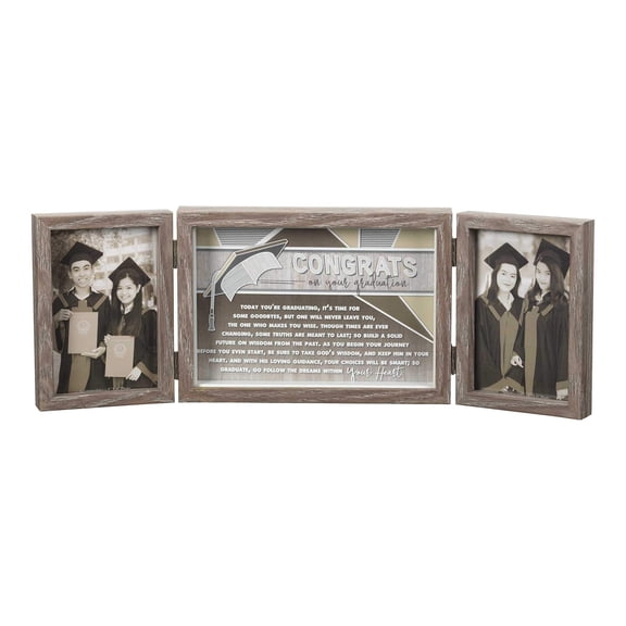 Dicksons Congrats On Your Graduation Natural Wood 3-Part Hinged Tabletop Photo Frame