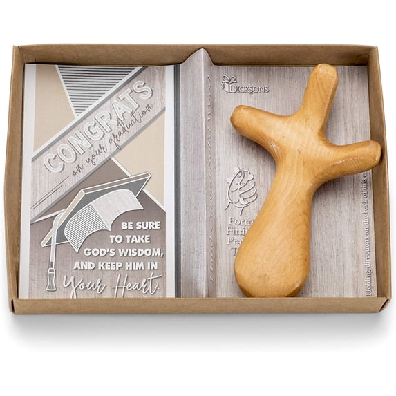 Dicksons Congrats on Your Graduation 3.25 x 4.75 Inch Natural Hand Carved Solid Wood Form Fitting Prayer Tool Cross in Gift Box