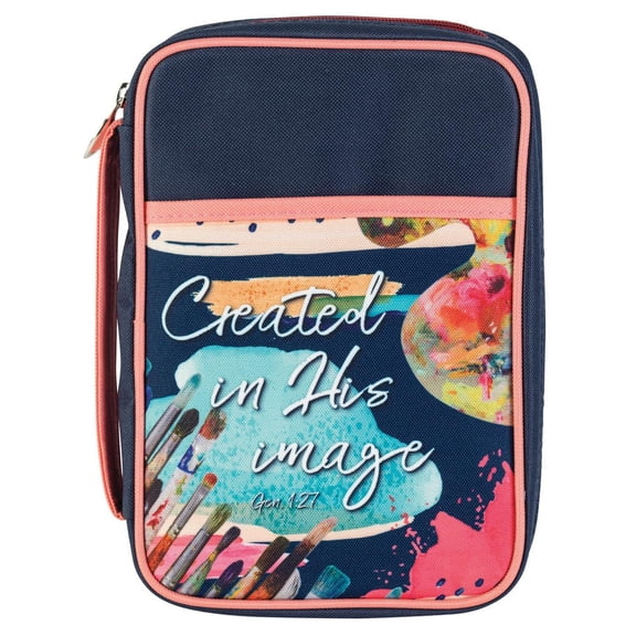 Dicksons Created In His Image Pink Trim Medium Polyester Zippered Bible Cover with Handle