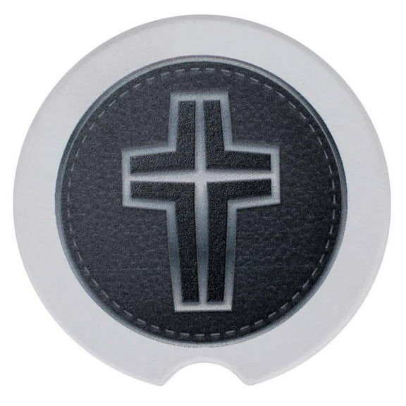 Dicksons Cross Black and Silver Tone 2.5 Inch Ceramic Car Coasters Pack of 2