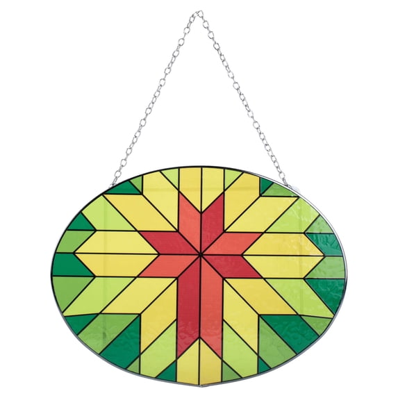 Dicksons Cross Red, Green, and Yellow 6.5 x 9 Inch Glass Sun Catcher with Suction Cup