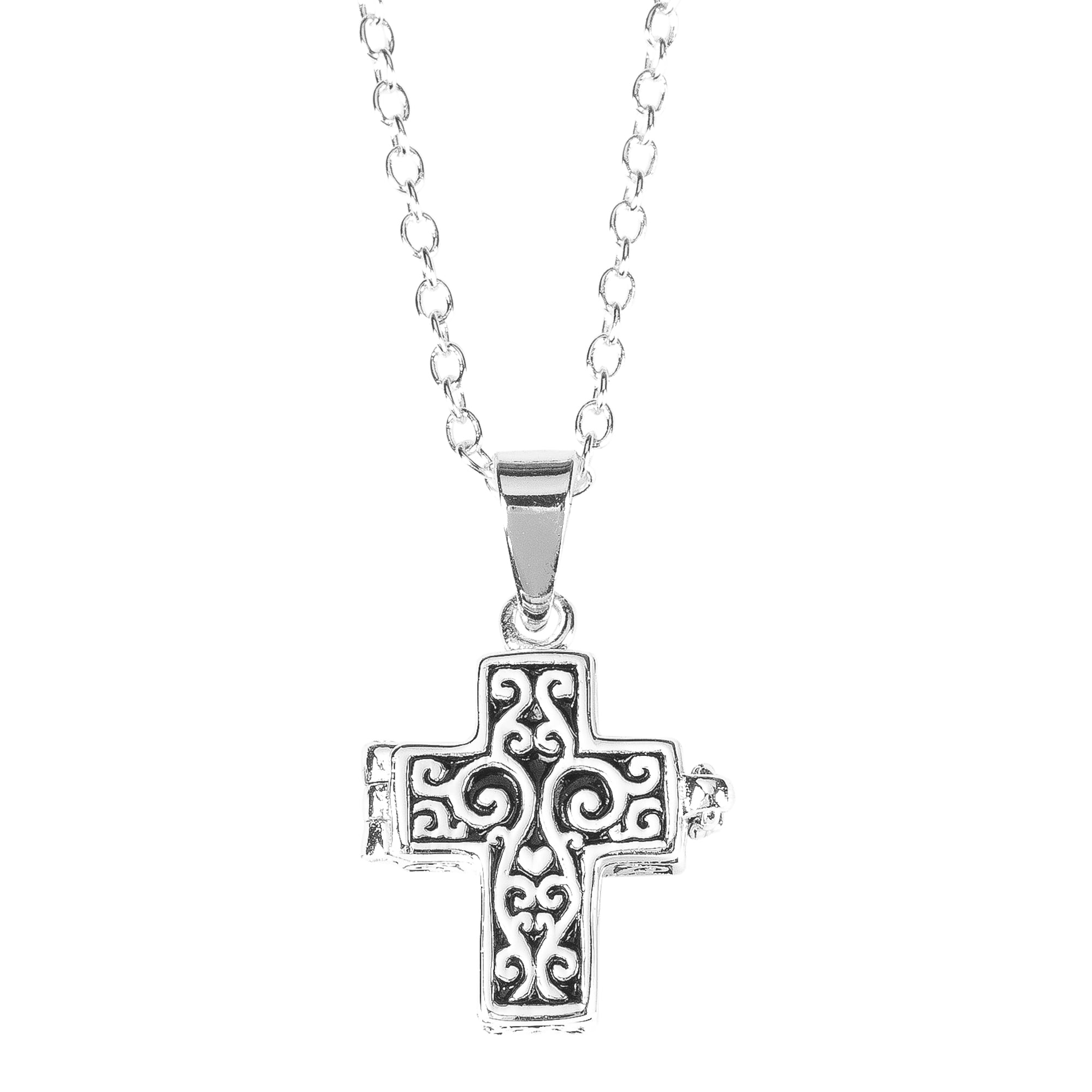 Dicksons Cross Shaped Prayer Box Locket Pendant Women's 18-19 Inch Silver Plated Necklace in Jewelry Gift Box
