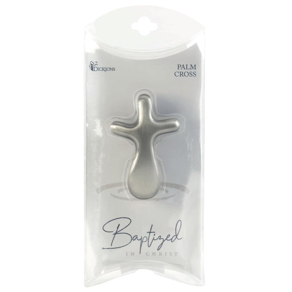 Dicksons Curved Design Baptized Brushed Pewter Tone Finish Silver 2.5 x 1.6 Zinc Alloy Metal Palm Cross