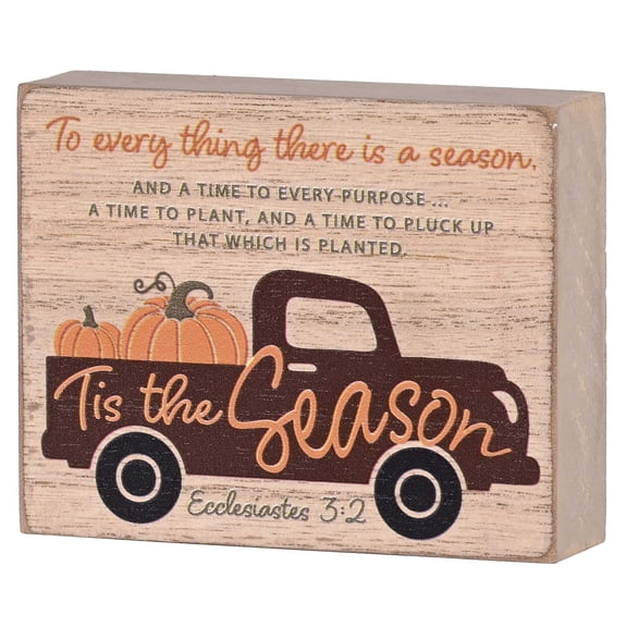 Dicksons Decorative Thanksgiving Plaque Tabletop Block Sign 3 x 4 Inch MDF Fall Truck Tis Season