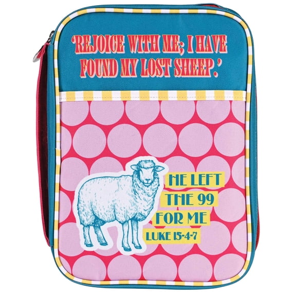 Dicksons Decorative Zippered Women's Bible Cover, Book Case With Carry Handle for Church Travel, Large 10.75 x 8 Inch Denier Polyester Sheep He Left the 99