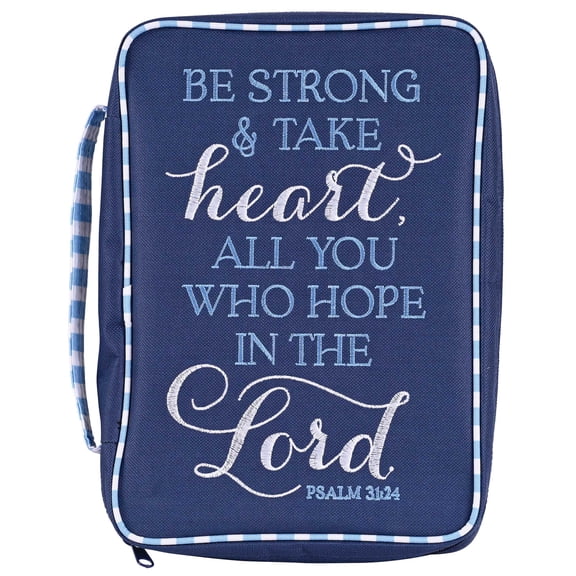 Dicksons Decorative Zippered Women's Bible Cover, Book Case With Carry Handle for Church Travel, Large 10.75 x 8 Inch Denier Polyester Be Strong and Take Heart
