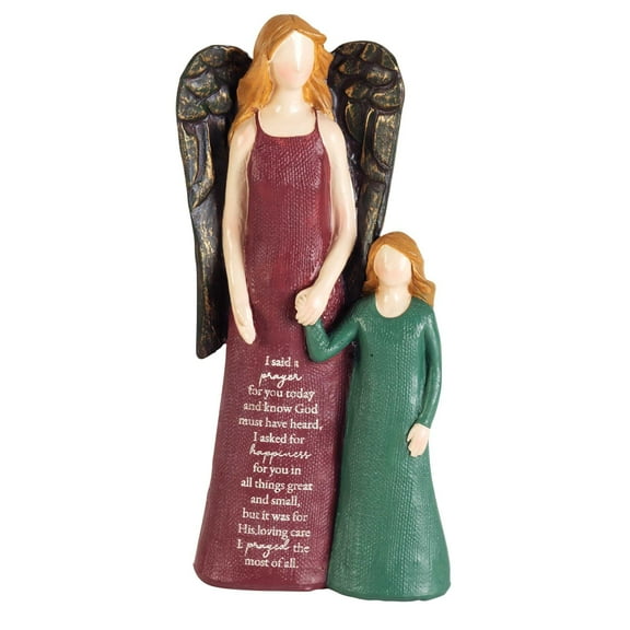 Dicksons Deep Red Robed Angel with Girl 8 inch Resin Tabletop Figurine
