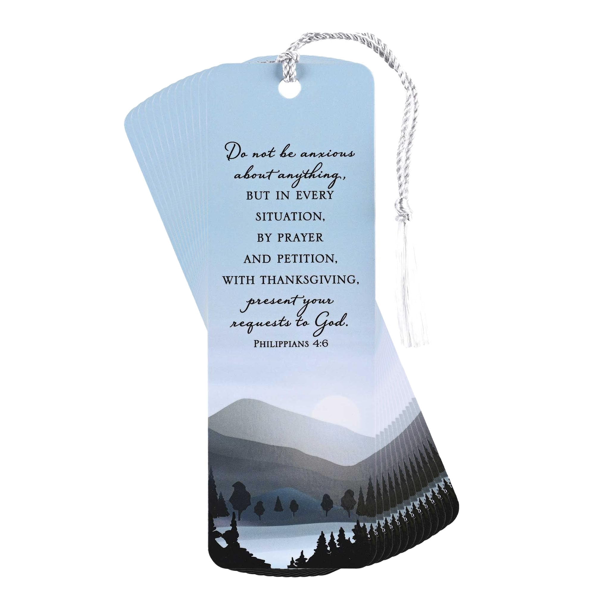Dicksons Do Not Be Anxious - Philippians 4:6, Blue 6 x 2 Inch Laminated Cardstock Tassel Bookmark; Pack of 12
