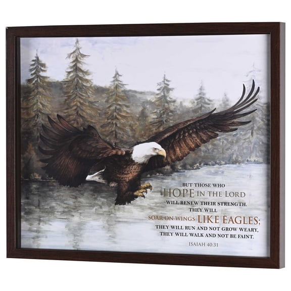 Dicksons Eagle In Flight -Those Who Hope In The Lord - Isaiah 40:31 - 17 x 21 Inch Walnut Brown/Pink MDF Wood and Glass Shadowbox Block Sign