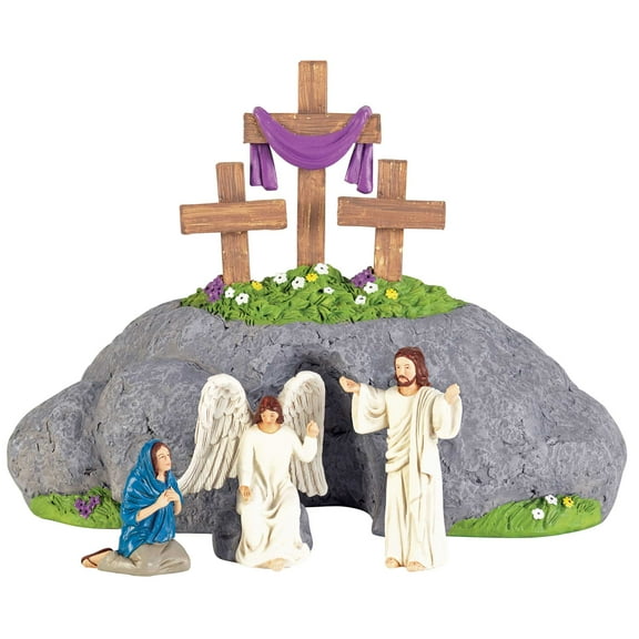 Dicksons Easter Calvary Cross Resurrection Grey Rock 9 x 6 Resin Table Top Figurine