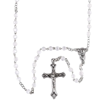 Dicksons Elegant Lucite Bead Rosary Necklace with Silver Plate Crucifix & Miraculous Medal 12 inch Catholic Prayer Beads for Men & Women – Durable & Handcrafted Religious Giftable