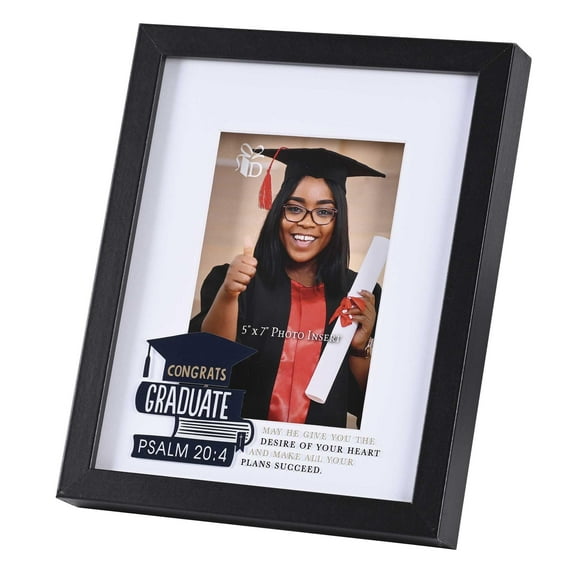 Dicksons FRMWDBL-810-104 Congrats Graduate May He Give You The Desires Of Your Heart Glossy Black 11 x 9 Wood And Glass Shadow Box Style Tabletop Or Wall Framed Art Holds 5 x 7 Photo