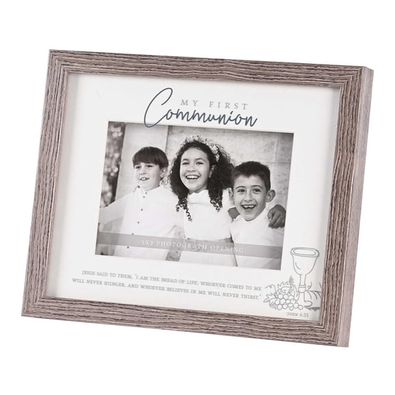 Dicksons FRMWDWG-108-83 My First Communion The Bread Of Life Woodgrain 11 x 9 Wood And Glass Shadow Box Style Tabletop Or Wall Framed Art Holds 5 x 7 Photo