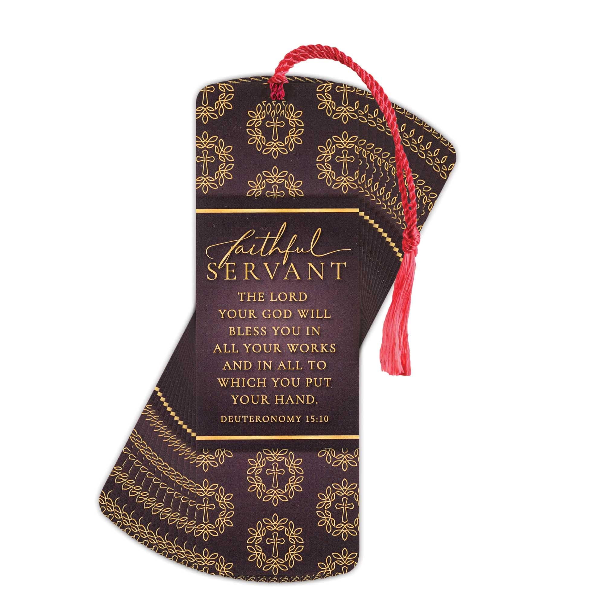 Dicksons Faithful Servant Cross Burgundy 6 x 2 Laminated Cardstock Bookmark with Tassel Pack of 12