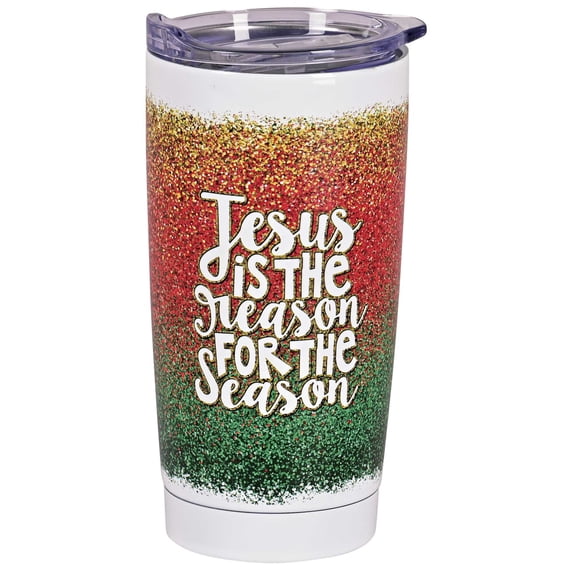 Dicksons Festive Christmas Travel Tumbler Cup 20 Ounce Stainless Steel Glitter Jesus Is the Reason for Season