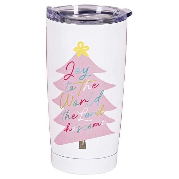 Dicksons Festive Christmas Travel Tumbler Cup 20 Ounce Stainless Steel Pink Plaid Joy Tree