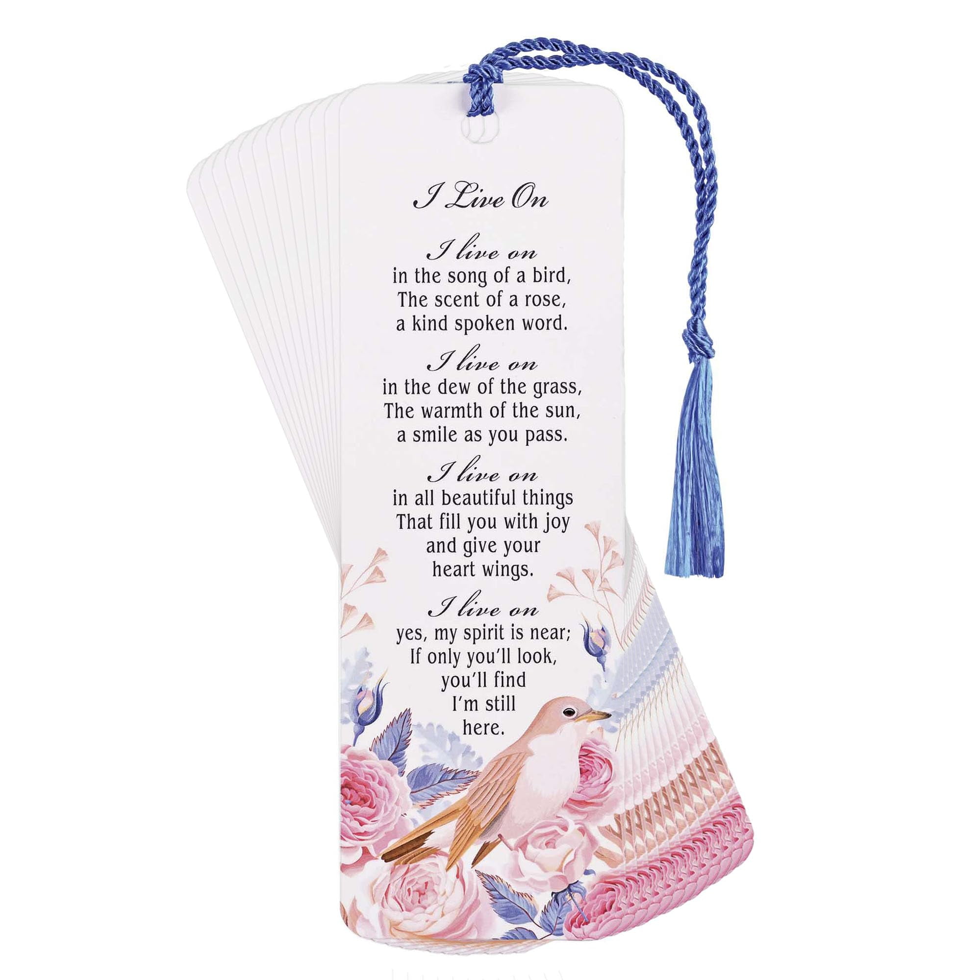Dicksons Floral Bird - I Live On, Multicolor 6 x 2 Inch Laminated Cardstock Tassel Bookmark; Pack of 12