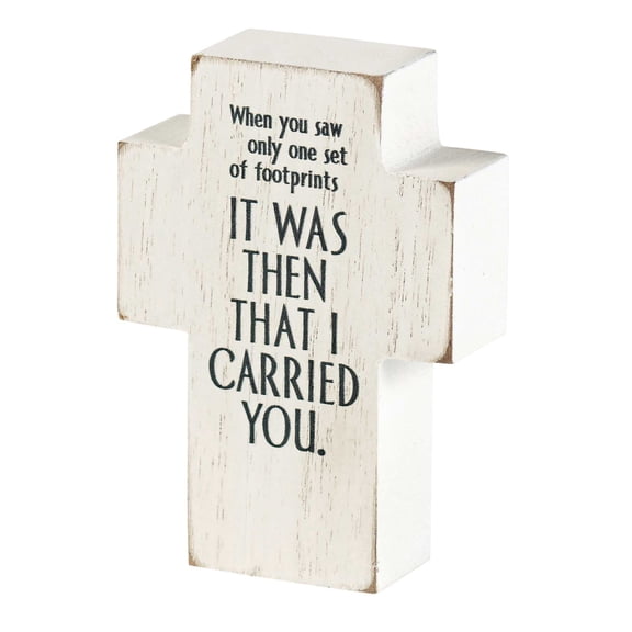 Dicksons Footprints Classic White 2.75 x 4 Inch Wood Distressed Table Top Cross