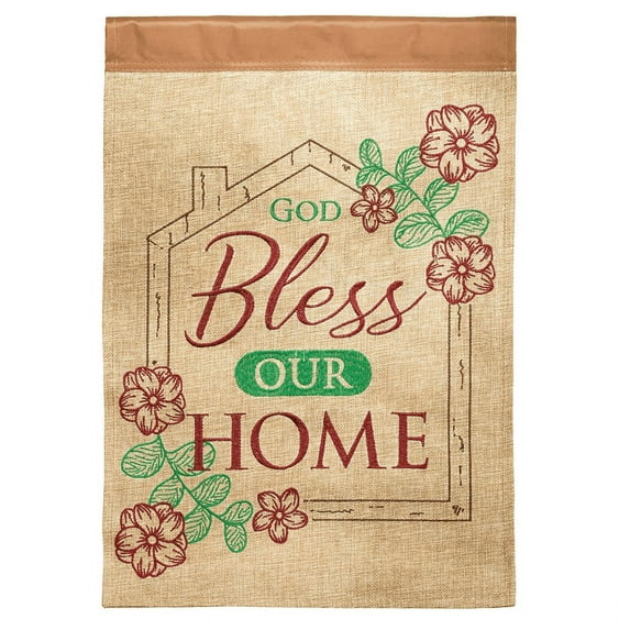 Dicksons God Bless Our Home Brown 18 x 13 Double Applique Polyester Burlap Garden Flag