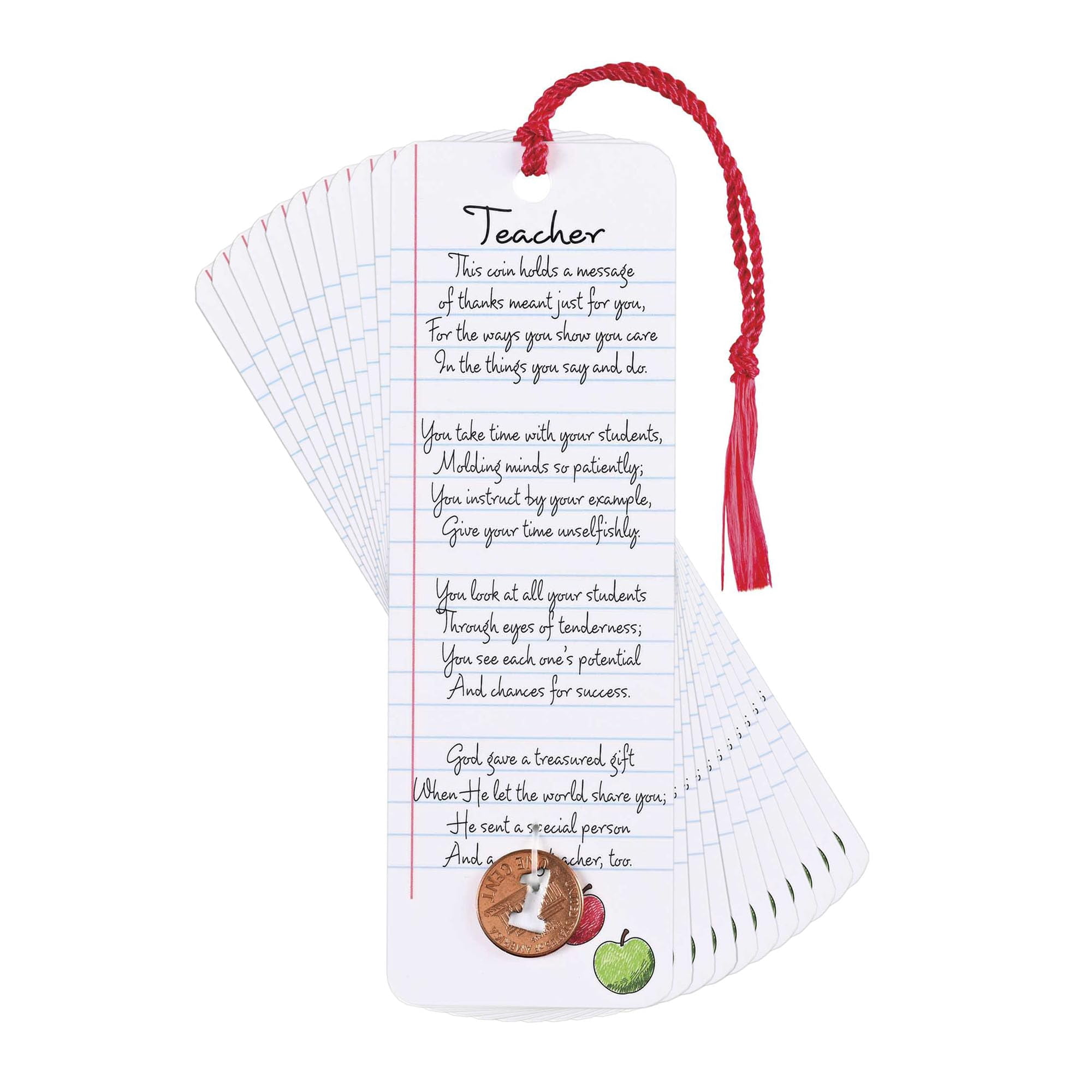 Dicksons God Gave A Treasured Gift - #1 Teacher, White 6 x 2 Inch Paper Tassel Bookmark with Coin; Pack of 15