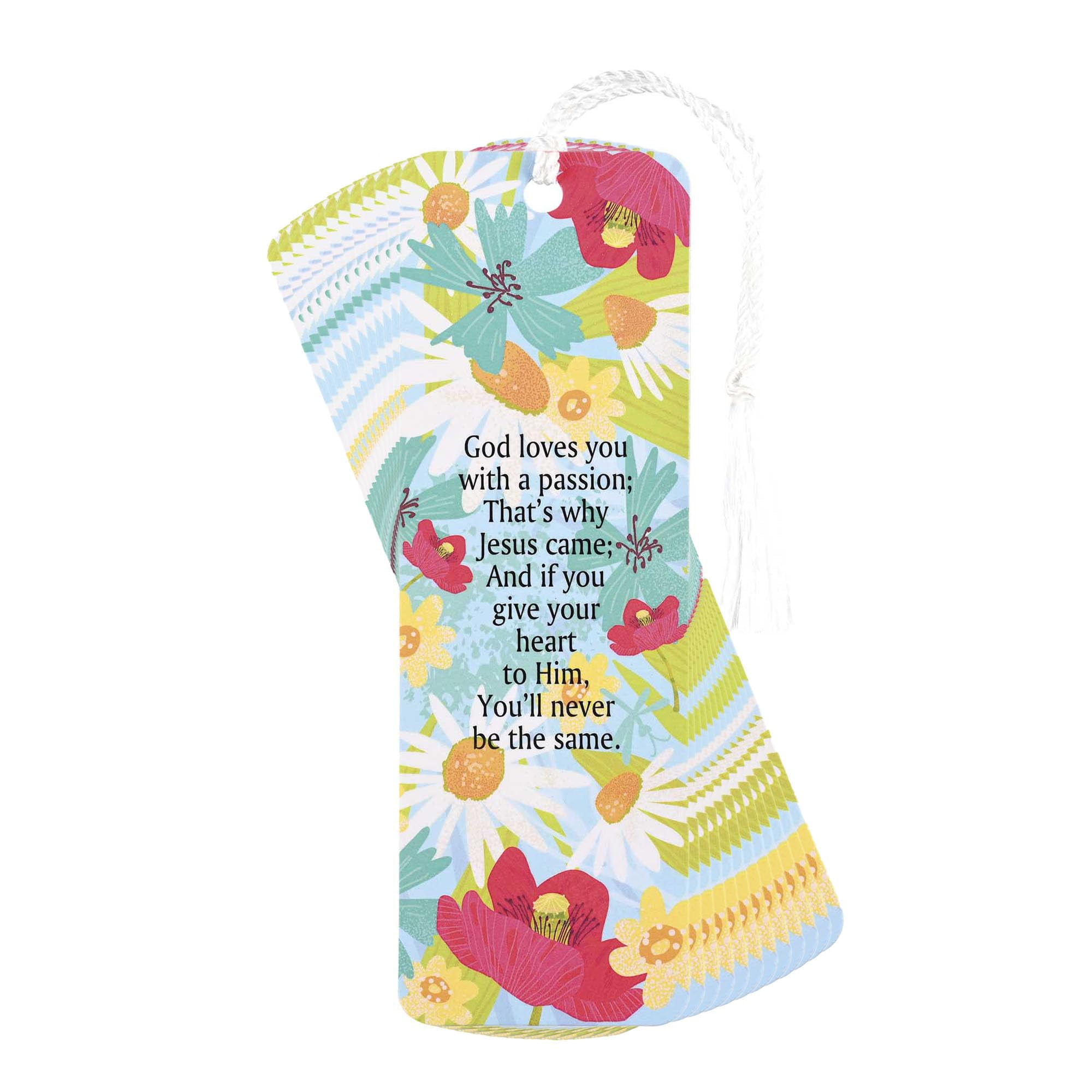 Dicksons God Loves You with Passion, Multicolor 6 x 2 Inch Laminated Cardstock Tassel Bookmark; Pack of 12