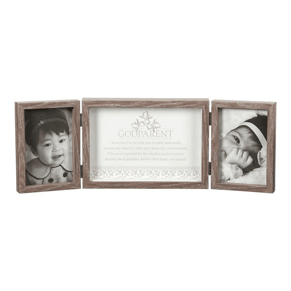 Dicksons Godparent, So Very Grateful Natural Wood 3-Part Hinged Tabletop Photo Frame