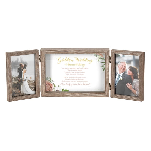 Dicksons Golden Anniversary Chestnut 4 x 6 Inch Wood 3-Part Hinged Tabletop Photo Frame