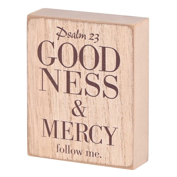 Dicksons Goodness And Mercy Follow Me, Psalm 23 Woodgrain 4 x 3 Inch MDF Wood Tabletop Block Sign Plaque