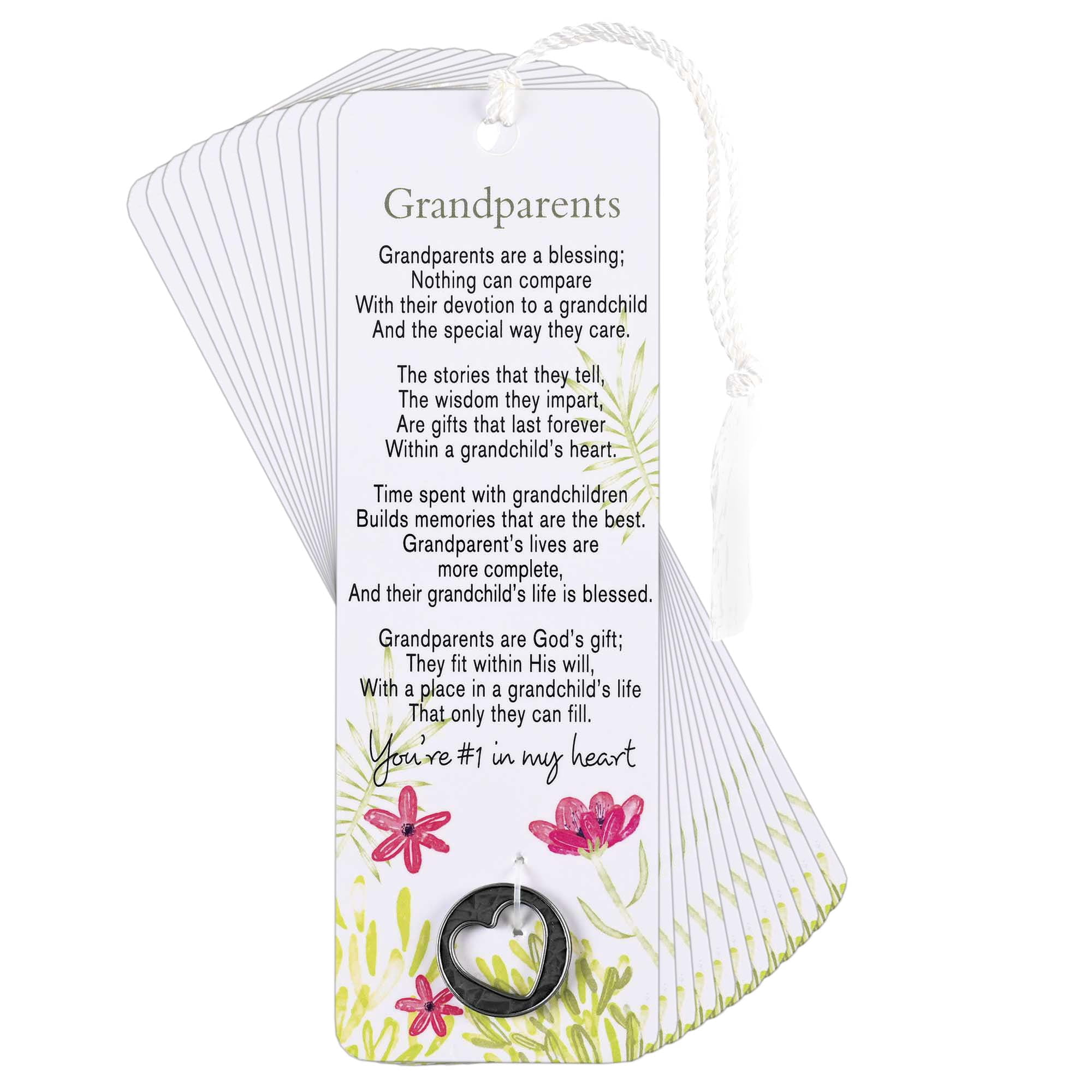 Dicksons Grandparents - You're #1 in My Heart, Multicolor 6 x 2 Inch Paper Tassel Bookmark with Coin; Pack of 15
