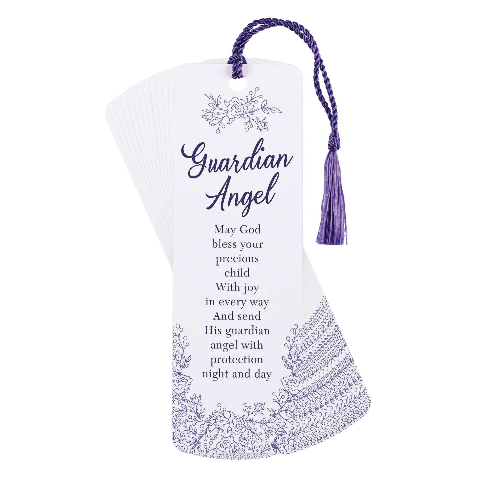 Dicksons Guardian Angel - May God Bless Precious Child, White/Purple 6 x 2 Inch Laminated Cardstock Tassel Bookmark; Pack of 12