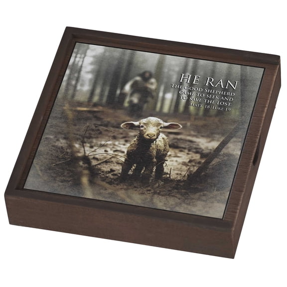 Dicksons He Ran The Good Shepherd Walnut Brown MDF Wood Decorative Keepsake Memory Box 9.5 x 2 Inch