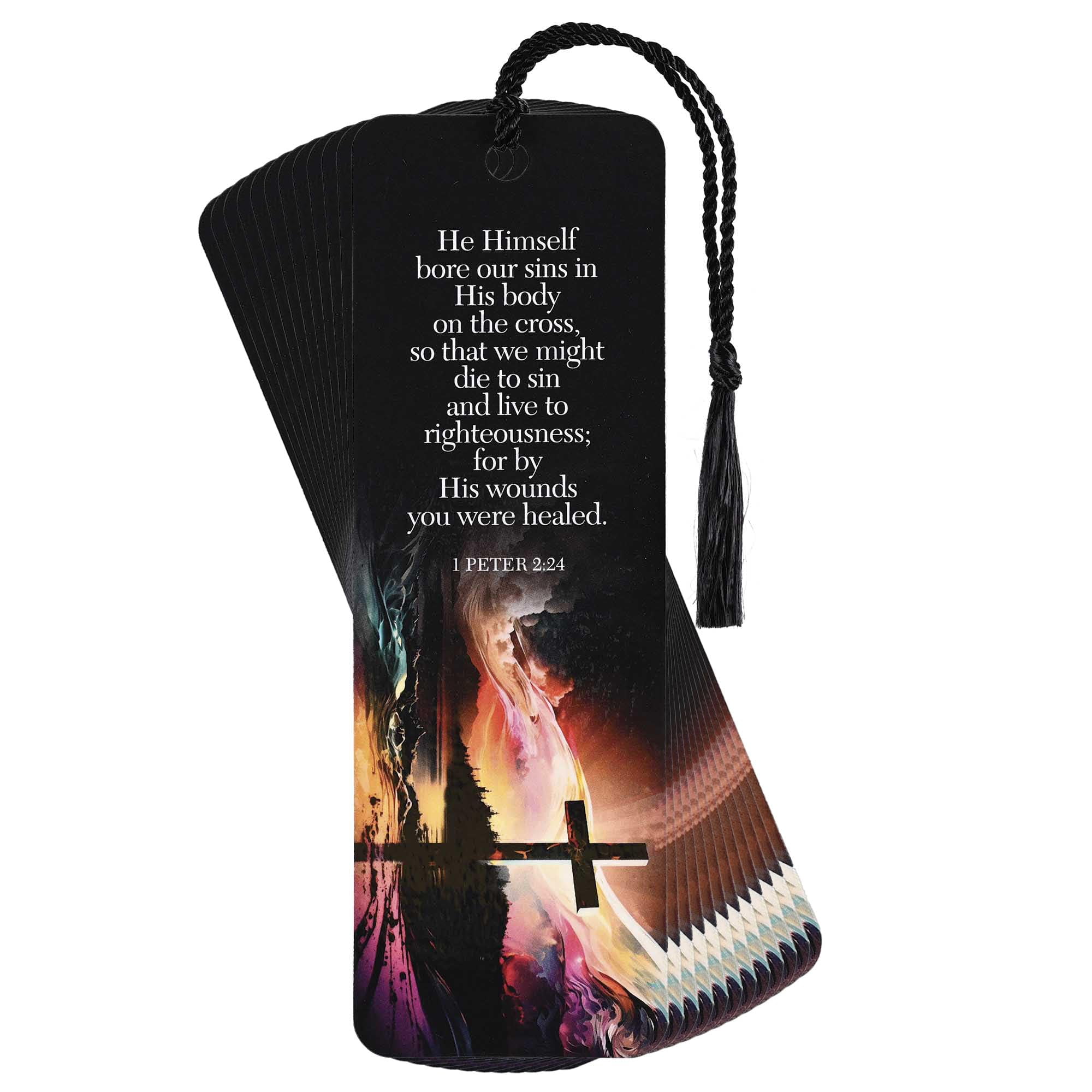 Dicksons Healed by His Wounds - 1 Peter 2:24, Multicolor 6 x 2 Inch Laminated Cardstock Tassel Bookmark; Pack of 12